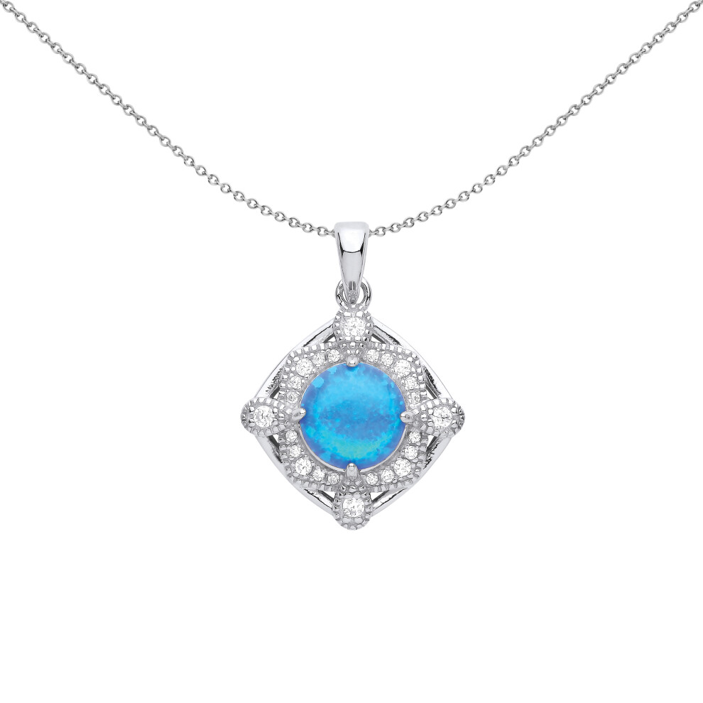 Jewelco London Ladies Sterling Silver Blue Opal CZ Luxury Mosaic Pool Pear Cushion Pendant Necklace 18 inch - GVP571