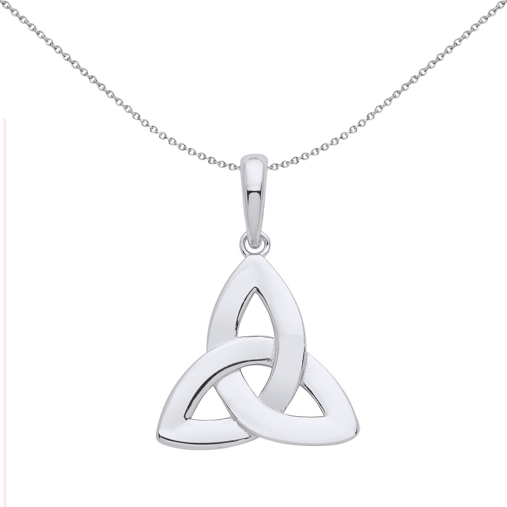 Jewelco London Ladies Rhodium Plated Sterling Silver Celtic Trinity Trefoil Triquetra Knot Pendant Necklace 18 inch - GVP568
