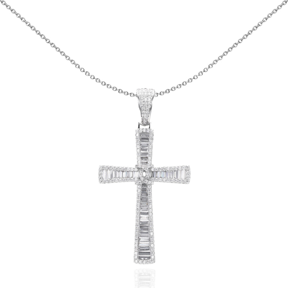 Jewelco London Unisex Sterling Silver Baguette CZ Byzantine Knot Shimmering Cross Pendant Necklace 18 inch - GVX092