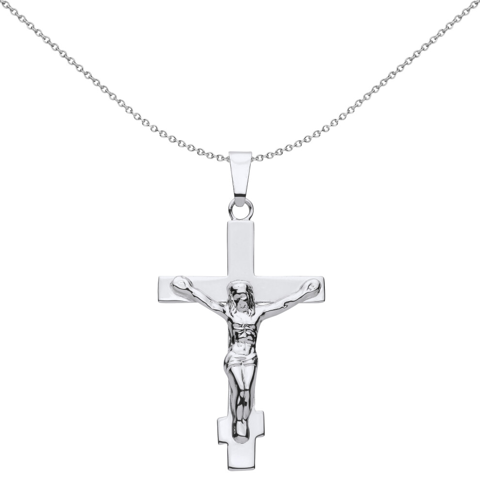 Jewelco London Unisex Rhodium Plated Sterling Silver Flat Orthodox Crucifix Cross Pendant Necklace 18 inch - GVX099