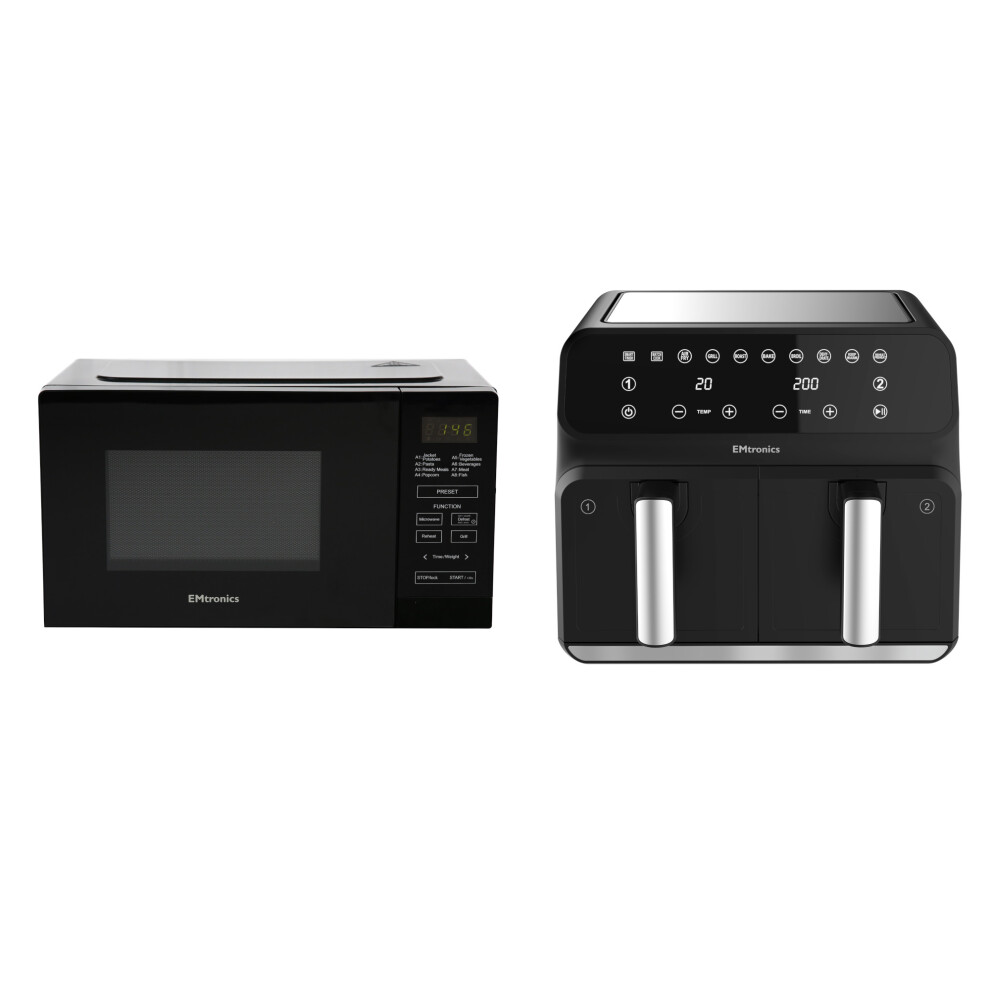 Emtronics Kitchen Set in Black 8L Air Fryer and 20L Microwave Grill