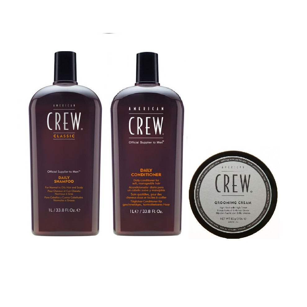 American Crew Daily Moisturizing Shampoo 1000ml, Conditioner 1000ml and Grooming Cream 85g