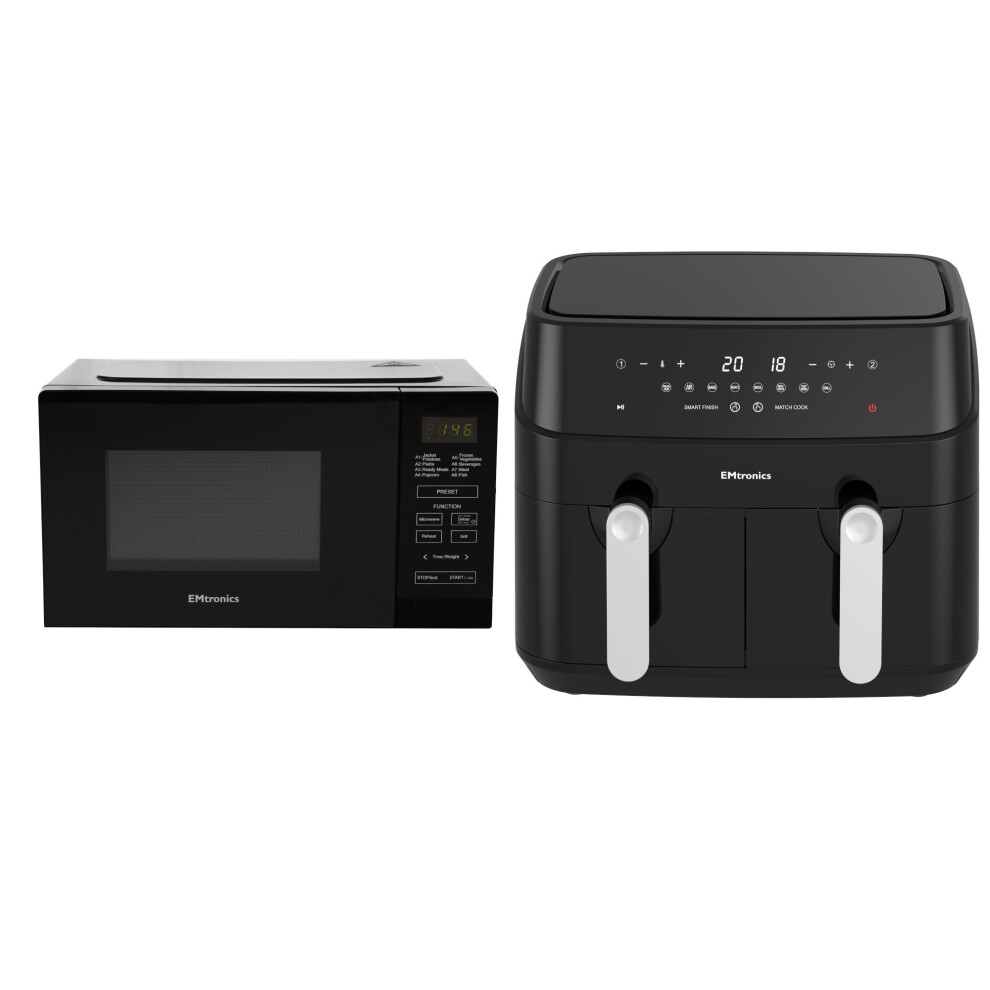 Emtronics Kitchen Set In Black 9L Dual Air Fryer And 20L Microwave Grill