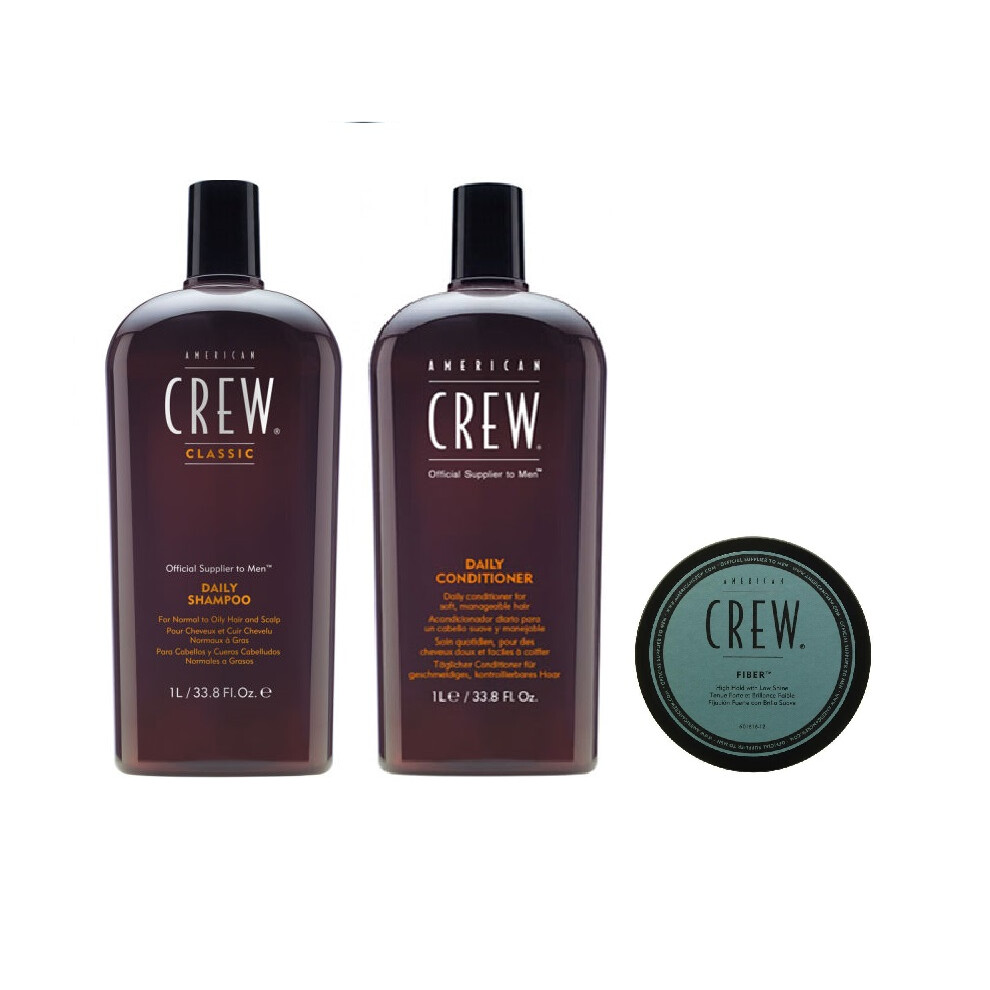 American Crew Daily Moisturizing Shampoo 1000ml, Conditioner 1000ml and Fiber 50g