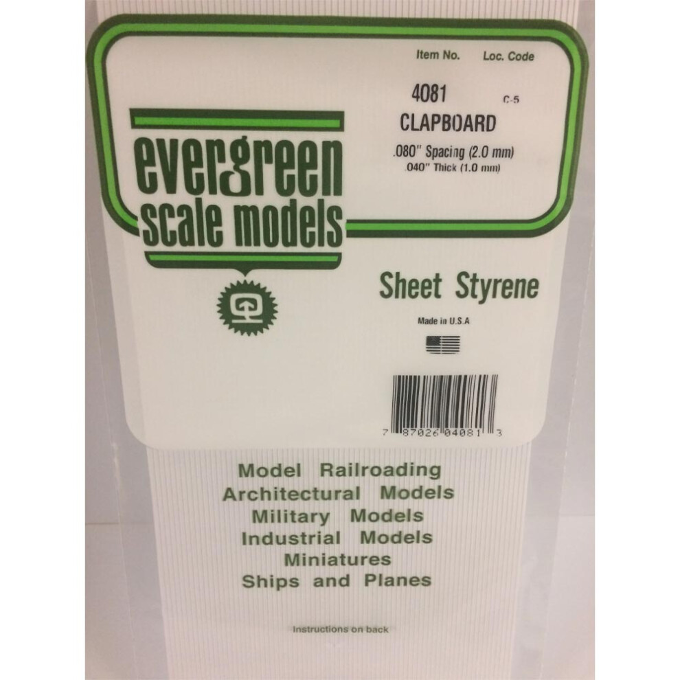 Evergreen 4081 - 0.080" Polystyrene Clapboard Siding Sheet 6" x 12