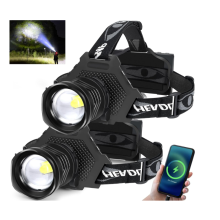 Rechargeable LED Headlamp 100000 Lumen, 5 Lighting Modes, IPX6 Waterproof, Zoomable Headlamp for Camping, Hiking, Fishing, Biking, Running(Black)