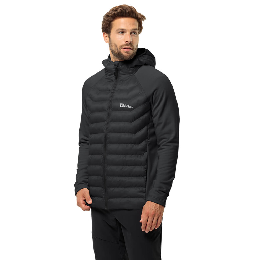 (L, Black) Jack Wolfskin Mens Routeburn Pro Water Resistant Hooded Hybrid Jacket-image-OPC-PF8N52V-NEW