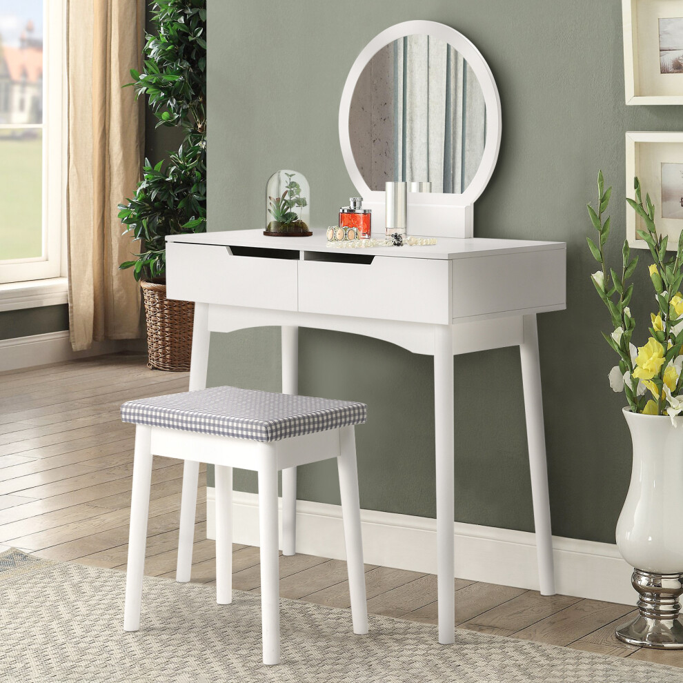 Dressing Table with Mirror and Stool, Minimalist Stylish Vanity Desk with Mirror and Drawers, Modern Makeup Table Set