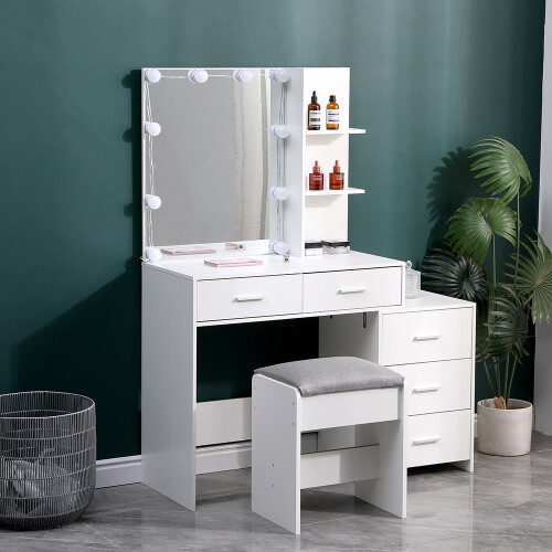 Living And Home Hollywood Dressing Table Set with Large Lighted Mirror