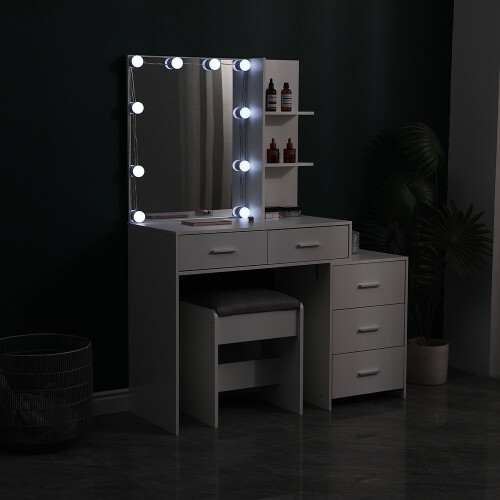 Living And Home Hollywood Dressing Table Set with Large Lighted Mirror 1