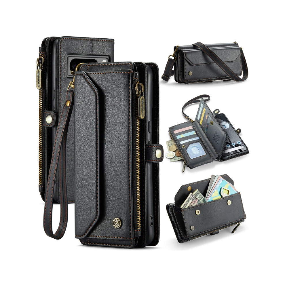 For Google Pixel 8 Pro Caseme C36 Card Slots Zipper Wallet Rfid Anti-Theft Leather Phone Case(Black) Black 664689834914