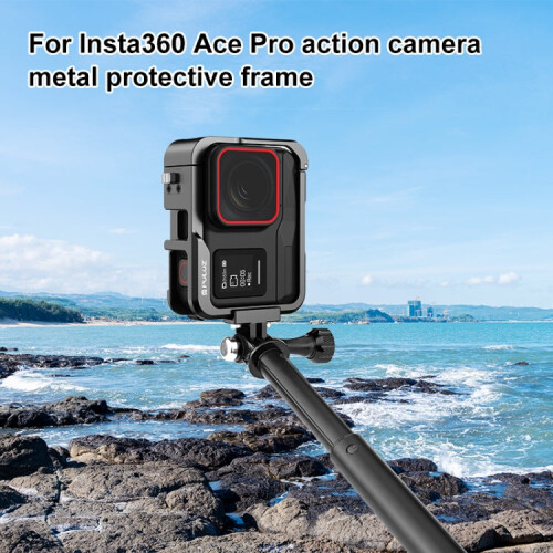 For Insta360 Ace Pro PULUZ Metal Protective Cage Adapter Frame (Black) 2