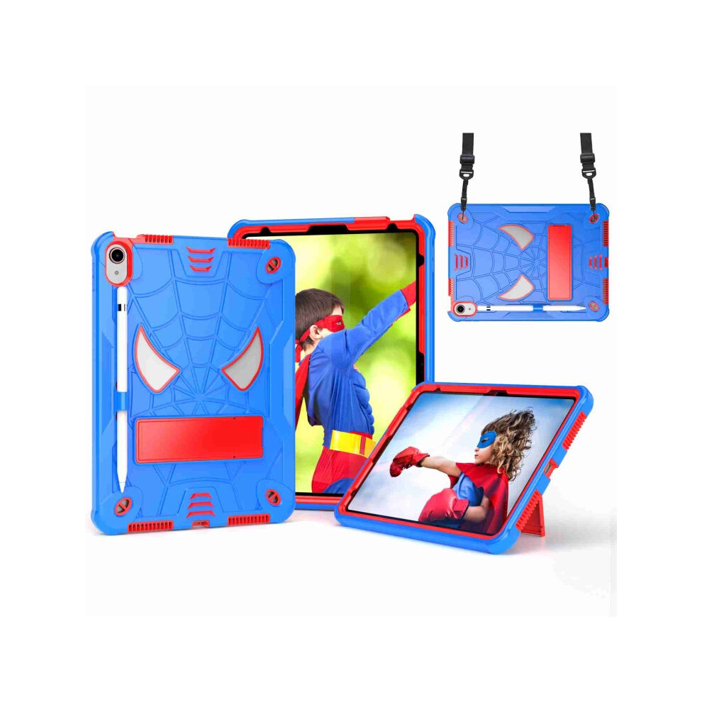 For iPad 10th Gen 10.9 2022 Spider Texture Silicone Hybrid PC Tablet Case with Shoulder Strap(Blue + Red)