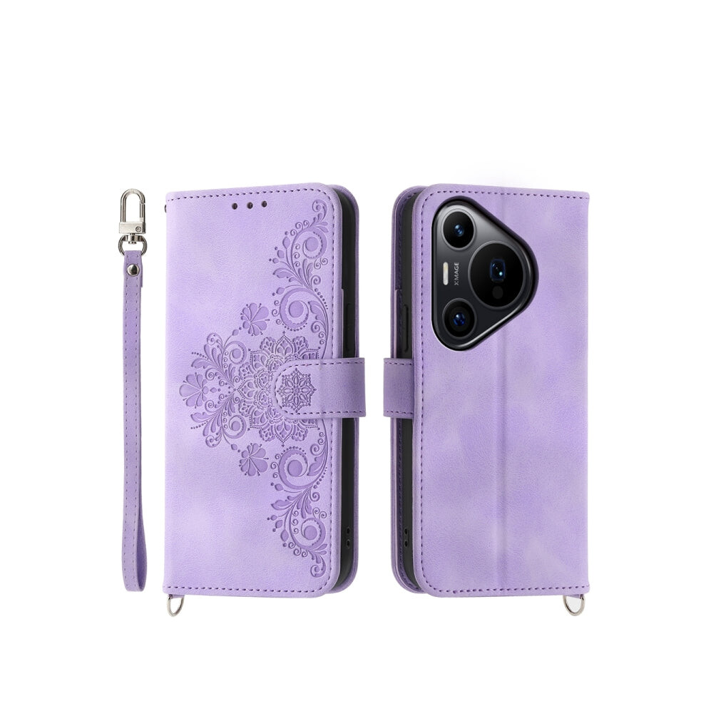 For Huawei Pura 70 Pro / Pura 70 Pro+ Skin-Feel Flowers Embossed Wallet Leather Phone Case(Purple) Purple 8431777718805