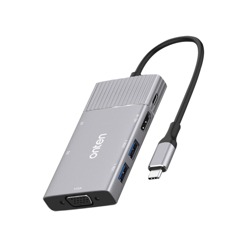 Onten 95113 8 In 1 Usb 3.0 X2 + Sd / Tf + Hdmi / Vga + 3.5Mm Jack + Type-C / Usb-C (Pd 3.0) Multi-Function Hub Converter Dock Station 762753712295