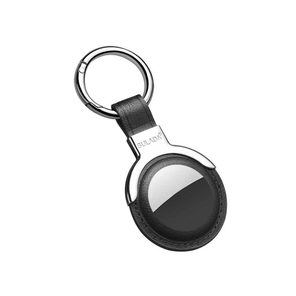 Sulada Leather Protective Cover Case With Switchable Keychain Ring For Airtag(Black) Black 8431777746235