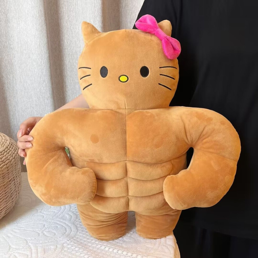 (40cm Hello kitty) Sanrio Kawaii Hello Kitty Muscle Plush Funny Chest Muscle Abdominal Boyfriend Pillow