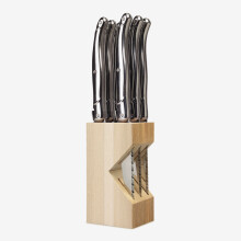 (Stainless Steel) Laguiole 6 Piece Steak Knife Set in Wooden Block, 100% Made in France