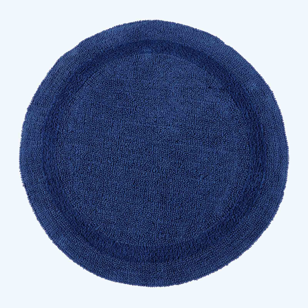 Homescapes (Navy Bath Mat - Round) Luxury Reversible Cotton Bath Mat Blue