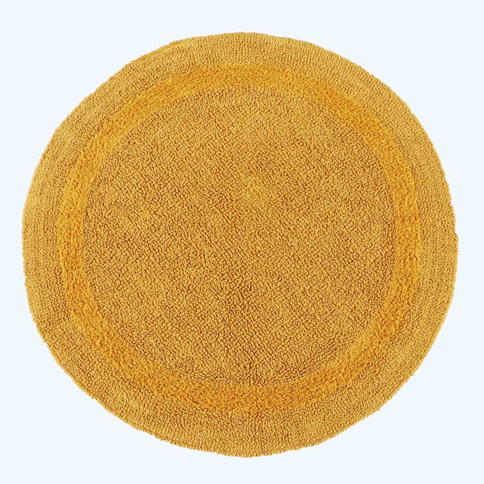 (Mustard, Bath Mat - Round) Luxury Reversible Cotton Bath Mat