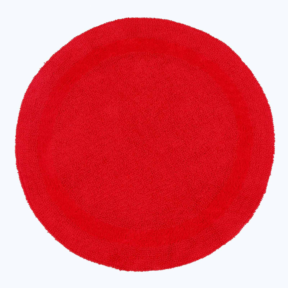 (Red, Bath Mat - Round) Luxury Reversible Cotton Bath Mat