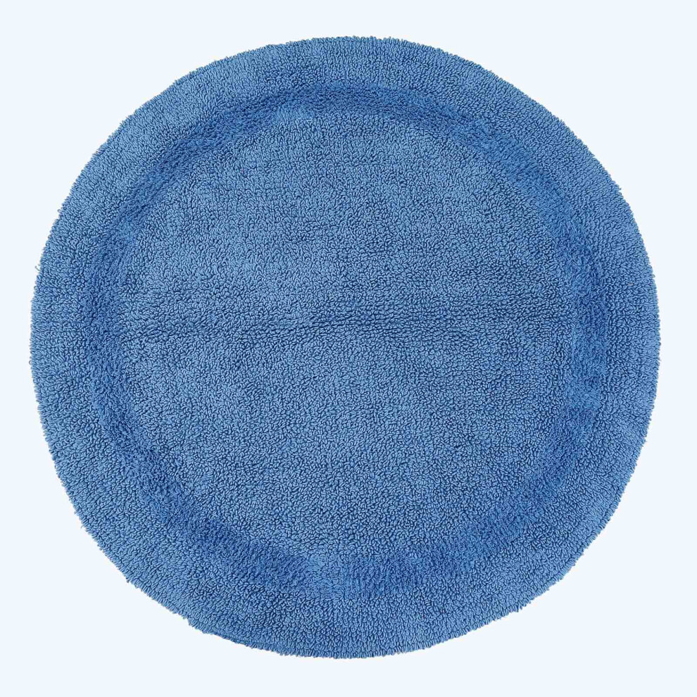 (Cobalt Blue, Bath Mat - Round) Luxury Reversible Cotton Bath Mat