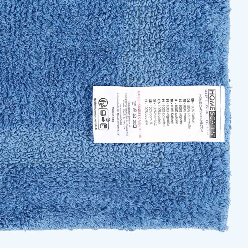 Homescapes (Cobalt Blue, Bath Mat - Half Round) Luxury Reversible Cotton Bath Mat 2