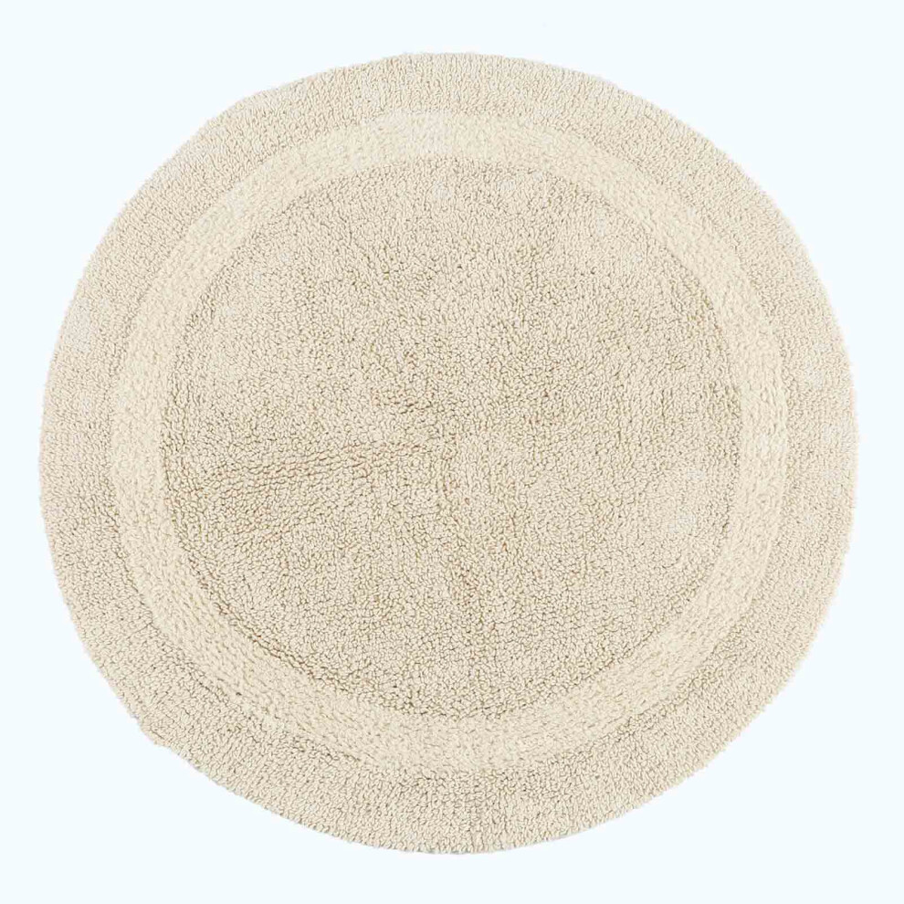 Homescapes (, Bath Mat - Round) Luxury Reversible Cotton Bath Mat Cream