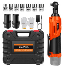 Cordless Electric Ratchet Wrench Set, 3/8"Power Ratchet Driver 7 Sockets, 2 Lithium-Ion Batteries and 60-Min Fast Charge