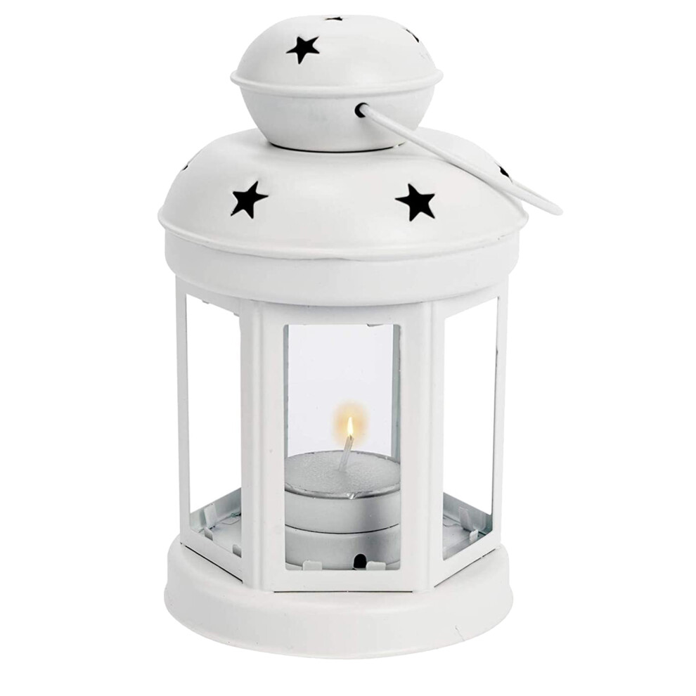 JJBRDZ Vintage Metal Hanging Candle Lanterns ,Tealight Holder -White