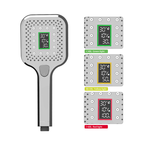 Lowenergie (Square Style ) LOWENERGIE Shower Head & LCD Screen Timer with Flow Meter Water Energy Saving Self Powered 2