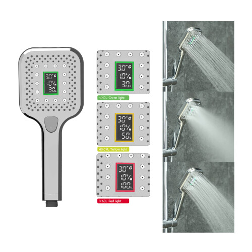 Lowenergie (Square Style ) LOWENERGIE Shower Head & LCD Screen Timer with Flow Meter Water Energy Saving Self Powered