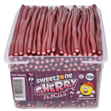 (Cherry Pencils 1.1KG TUB - 1I089) Sweetzone Pencil Sweets 1.1kg VEGAN Cherry Bubblegum Blue Raspberry Strawberry Rainbow UK