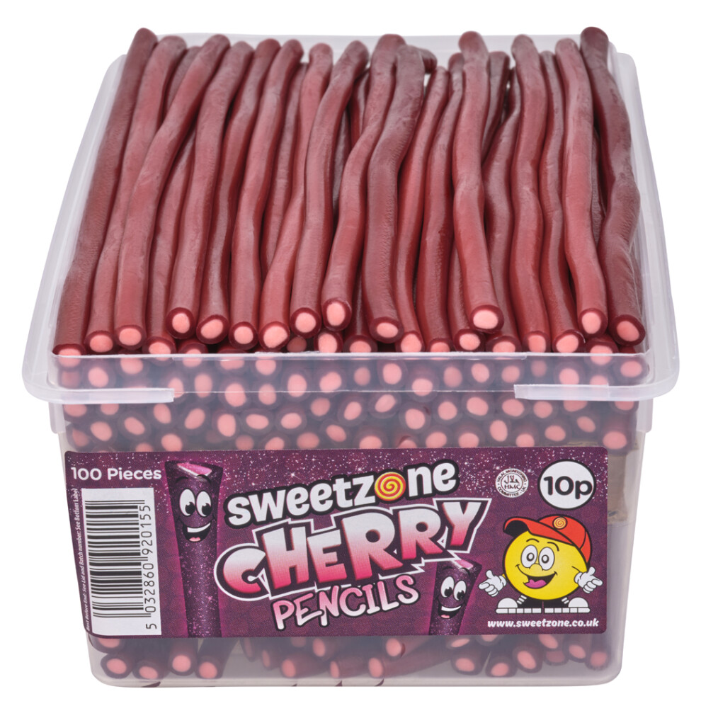 (Cherry Pencils 1.1KG TUB - 1I089) Sweetzone Pencil Sweets 1.1kg VEGAN Cherry Bubblegum Blue Raspberry Strawberry Rainbow UK