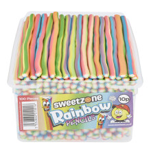 (Rainbow Pencils 1.1KG TUB - 1I091) Sweetzone Pencil Sweets 1.1kg VEGAN Cherry Bubblegum Blue Raspberry Strawberry Rainbow UK