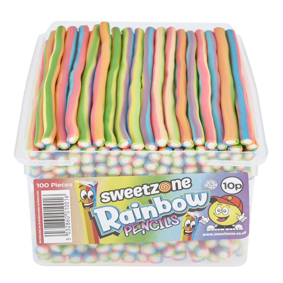 (Rainbow Pencils 1.1KG TUB - 1I091) Sweetzone Pencil Sweets 1.1kg VEGAN Cherry Bubblegum Blue Raspberry Strawberry Rainbow UK