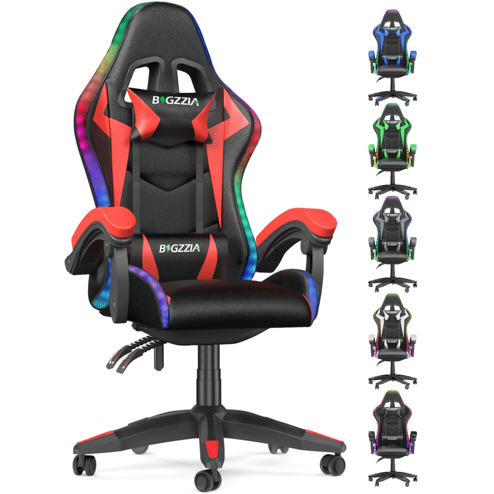 RGB Gaming Chair with LED Lights PU Leather Computer Chair with Headrest Adjustable Lumbar Support