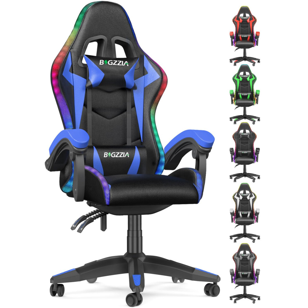 RGB Gaming Chair with LED Lights PU Leather Computer Chair with Headrest Adjustable Lumbar Support