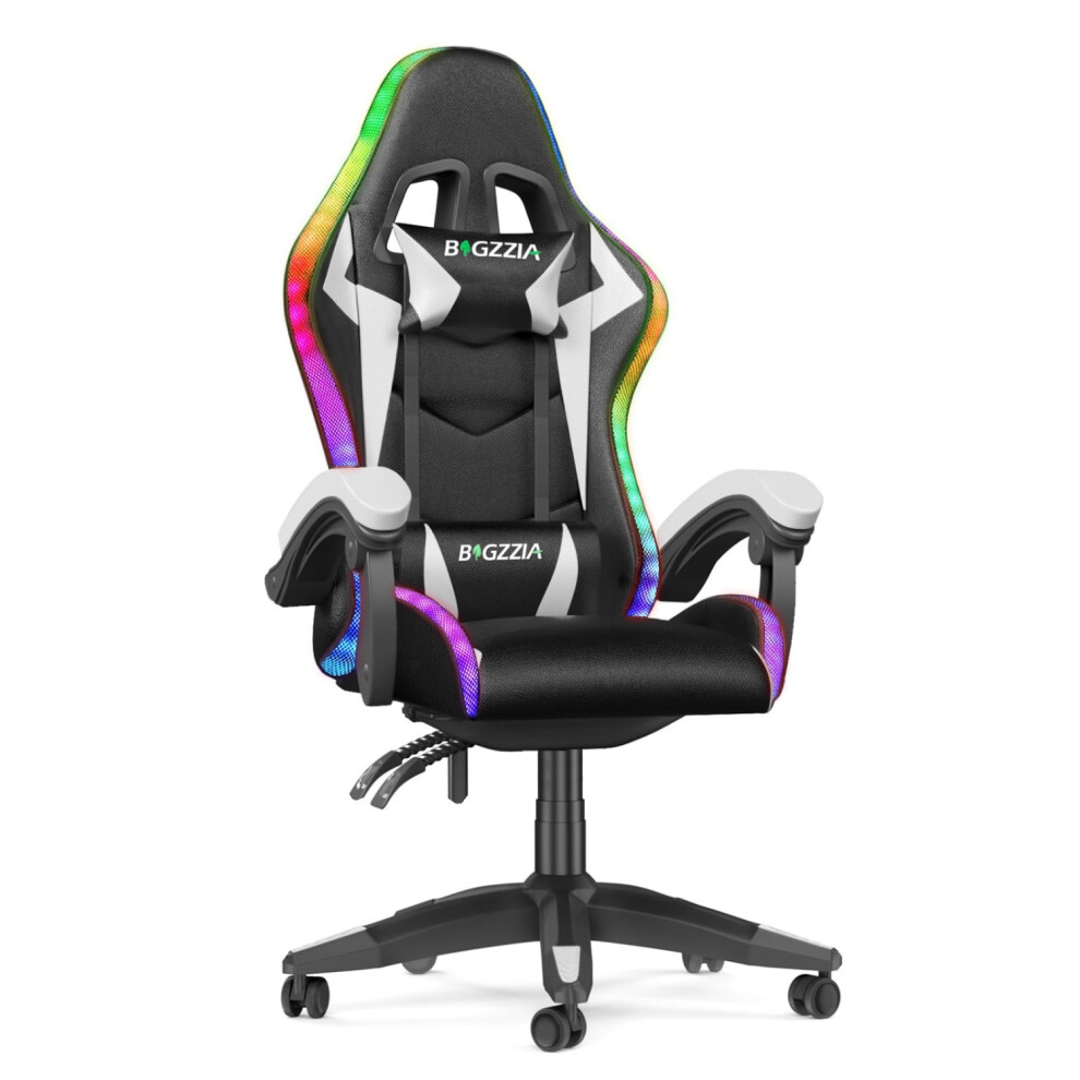 RGB Gaming Chair with LED Lights PU Leather Computer Chair with Headrest Adjustable Lumbar Support