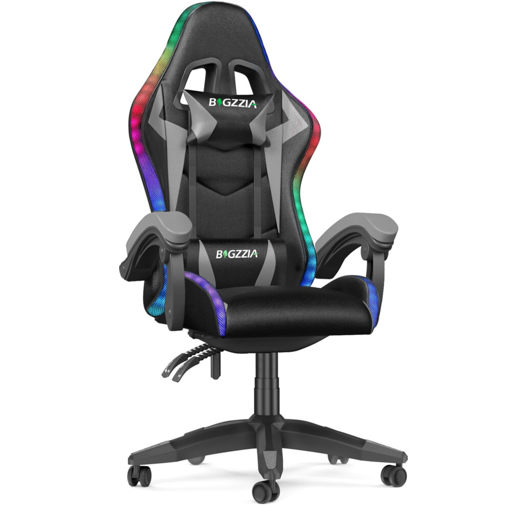 RGB Gaming Chair with LED Lights PU Leather Computer Chair with Headrest Adjustable Lumbar Support