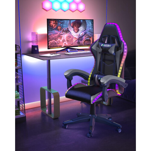 (Grey) Ergonomic Gaming Chair With LED Lighting Effects 2
