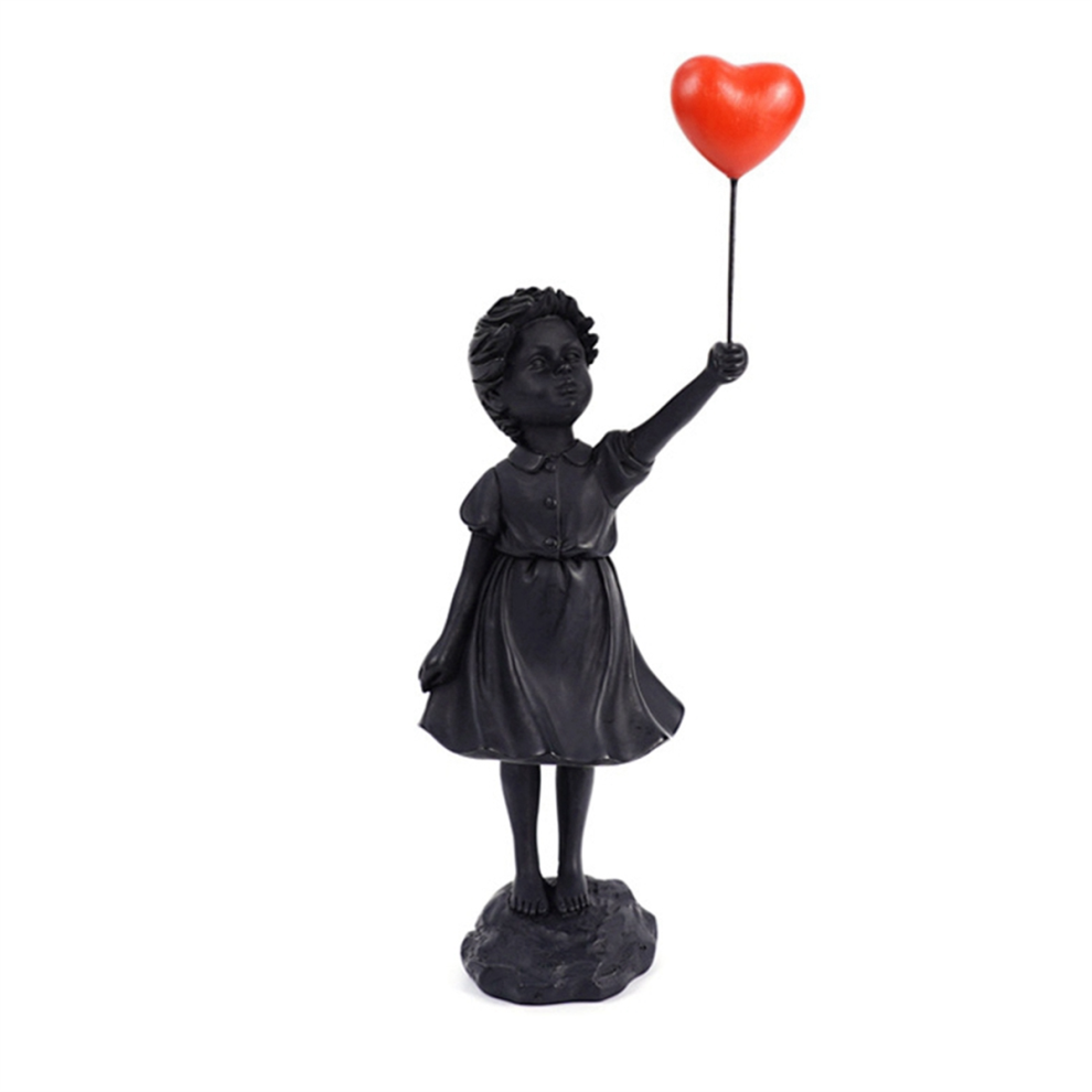 JJBRDZ Little Girl With Balloon Figurine Statue Home Table Decoration Black