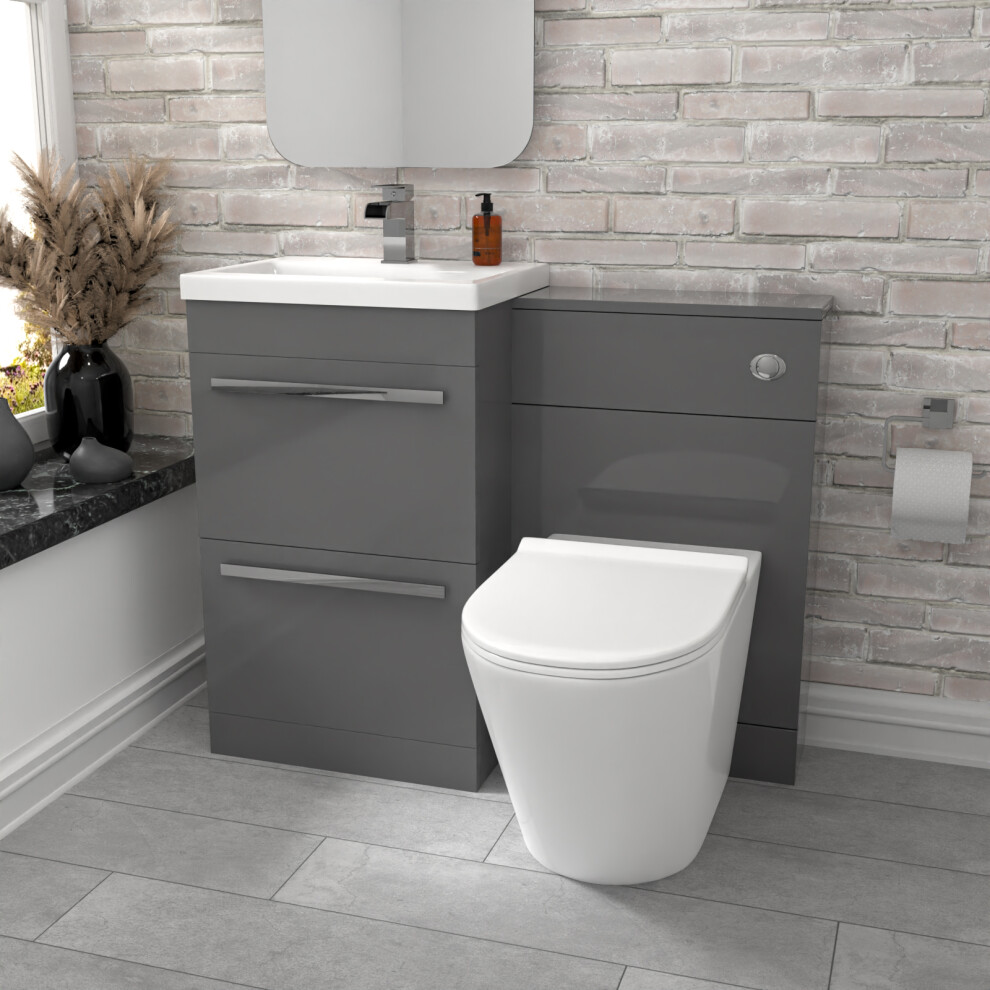 Nes Home 2 Drawers Grey Basin Vanity, WC Unit & Rimless Toilet