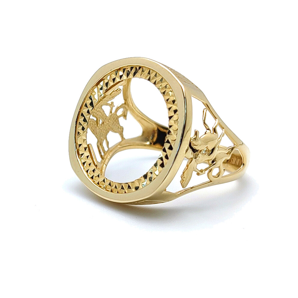 (L) Jewelco London Men's Solid 9ct Yellow Gold St George Dragon Slayer Half Sovereign Mount Ring - JRN176-H