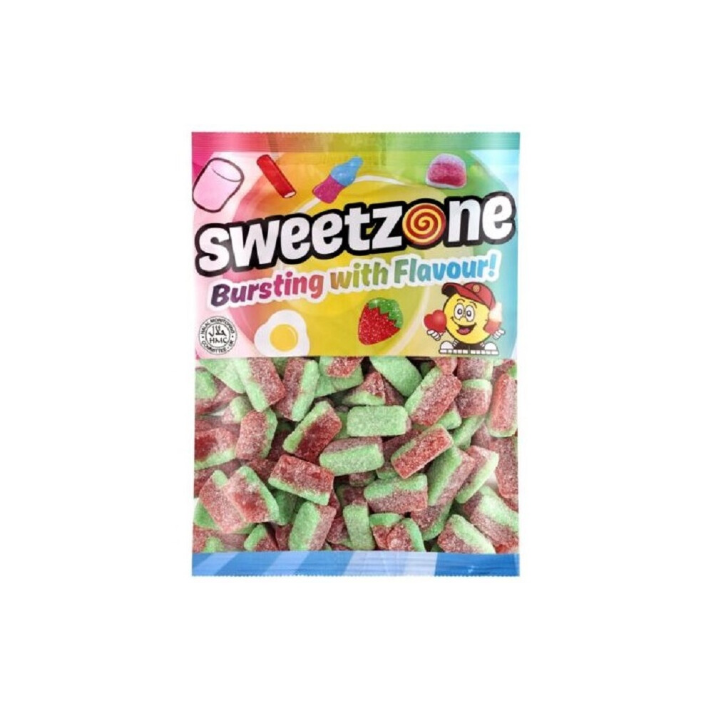 Sweetzone (Watermelon Slices 1Kg Bag - 1F054) Halal Sweets Party Mix, Fizzy Cherry Bottles, Fizzy Mix 1Kg Bag Halal Hmc Sweets