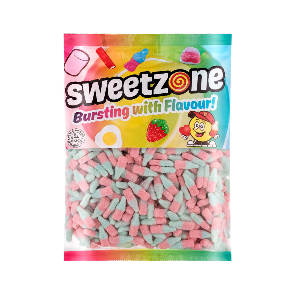 Sweetzone (Fizzy Bottles 1Kg Bag - 1F011) Halal Sweets Party Mix, Fizzy Cherry Bottles, Fizzy Mix 1Kg Bag Halal Hmc Sweets Blue