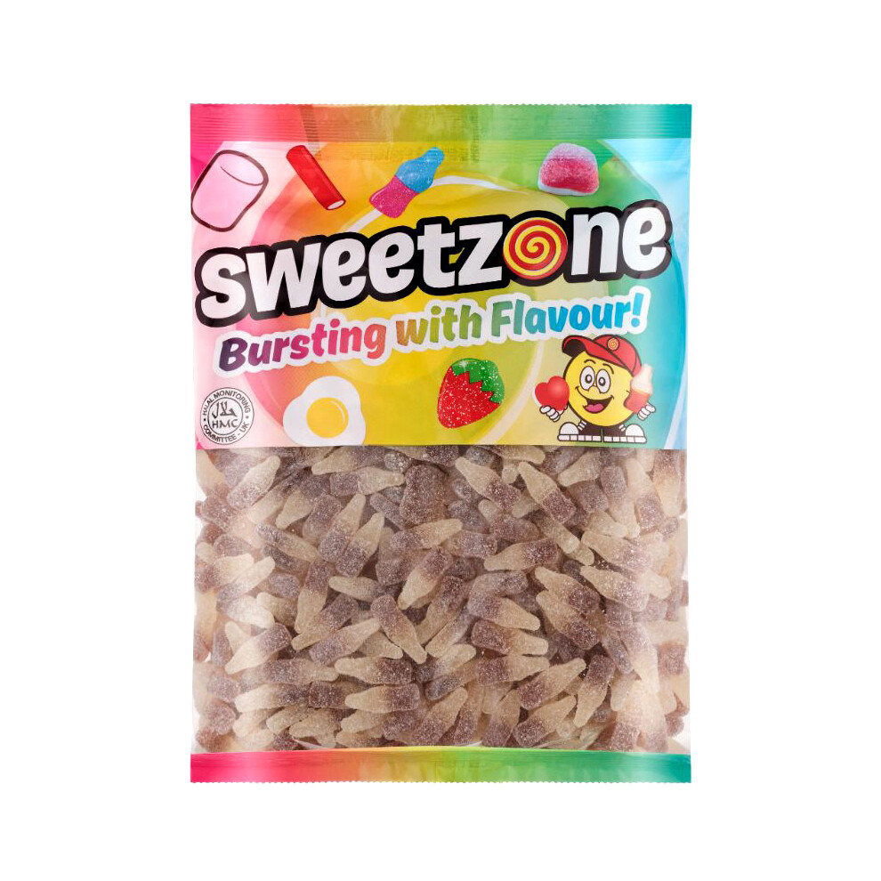Sweetzone (Fizzy Cola Bottles 1Kg Bag - 1F014) Halal Sweets Party Mix, Fizzy Cherry Bottles, Fizzy Mix 1Kg Bag Halal Hmc Sweets