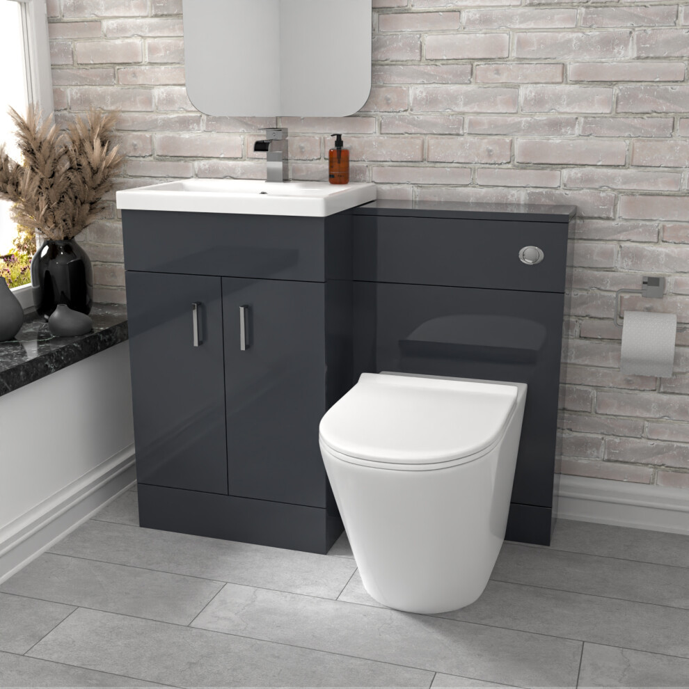 Nes Home Vanity Basin Cabinet, Wc Unit & Rimless Toilet Dark/Grey