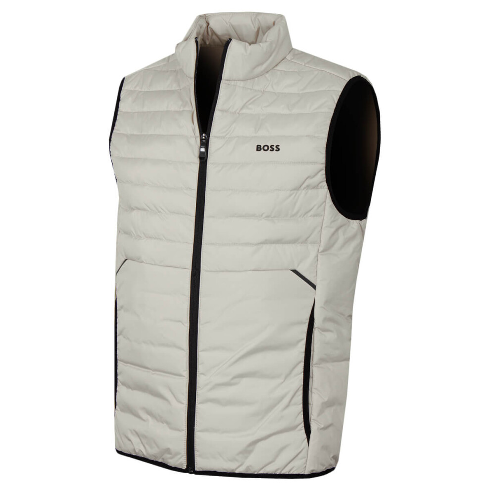 (M, Light Beige) Hugo Boss Mens Thor Water Repellent Regular Fit Rubber Logo Gilet