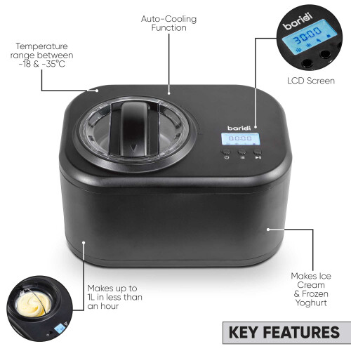 Dellonda Automatic Churning Ice Cream Machine 1L - Black 2